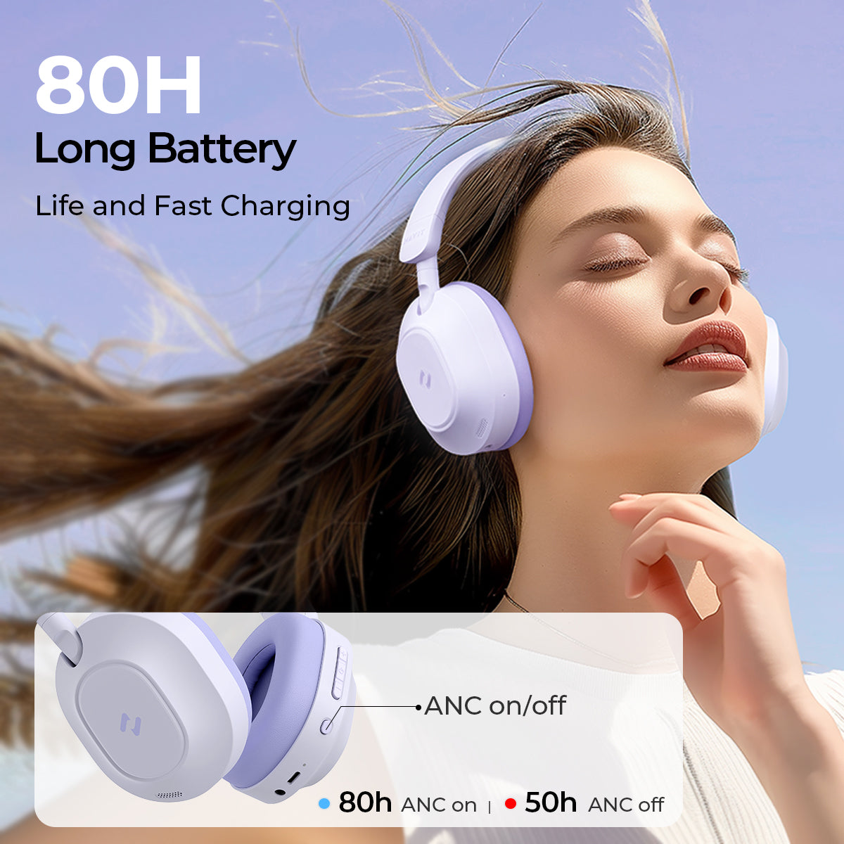 LIFE NC01H Hi-Res Foldable Active Noise Cancelling Wireless Headphones