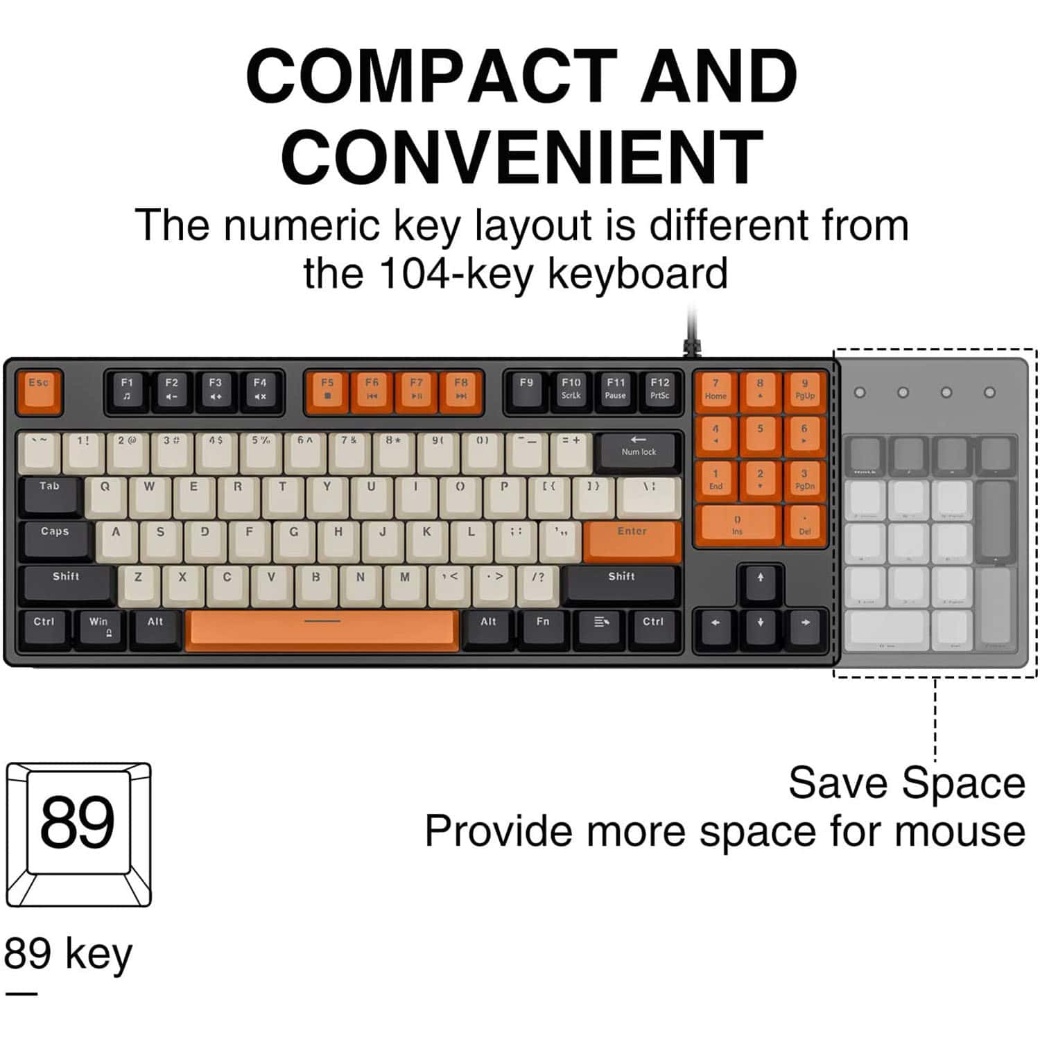 HAVIT KB487L TKL Gaming Mechanical Keyboard 89 Keys PBT Keycaps