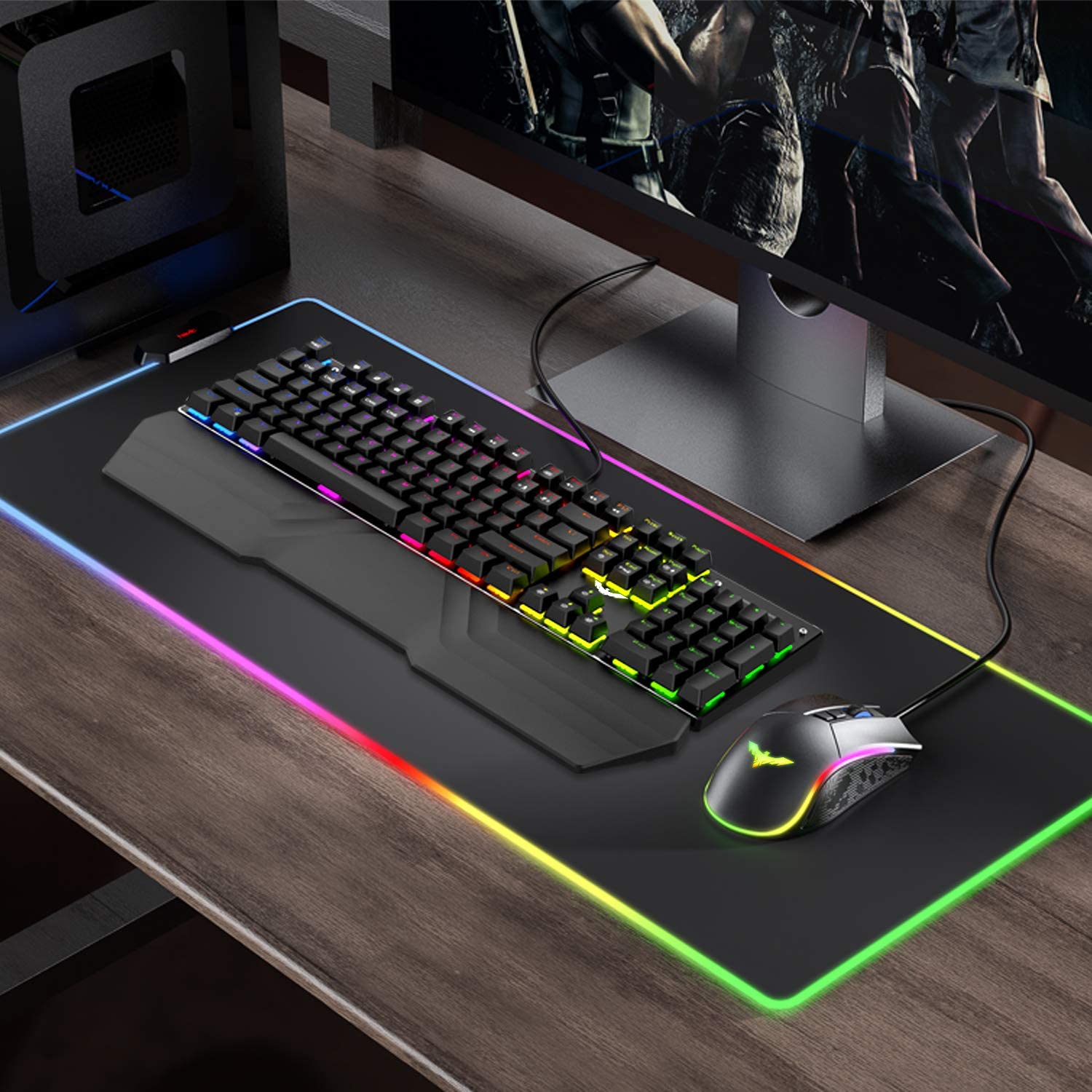 HAVIT KB511L RGB Mechanical Keyboard Mouse & Mouse Pad Combo 104 Keys