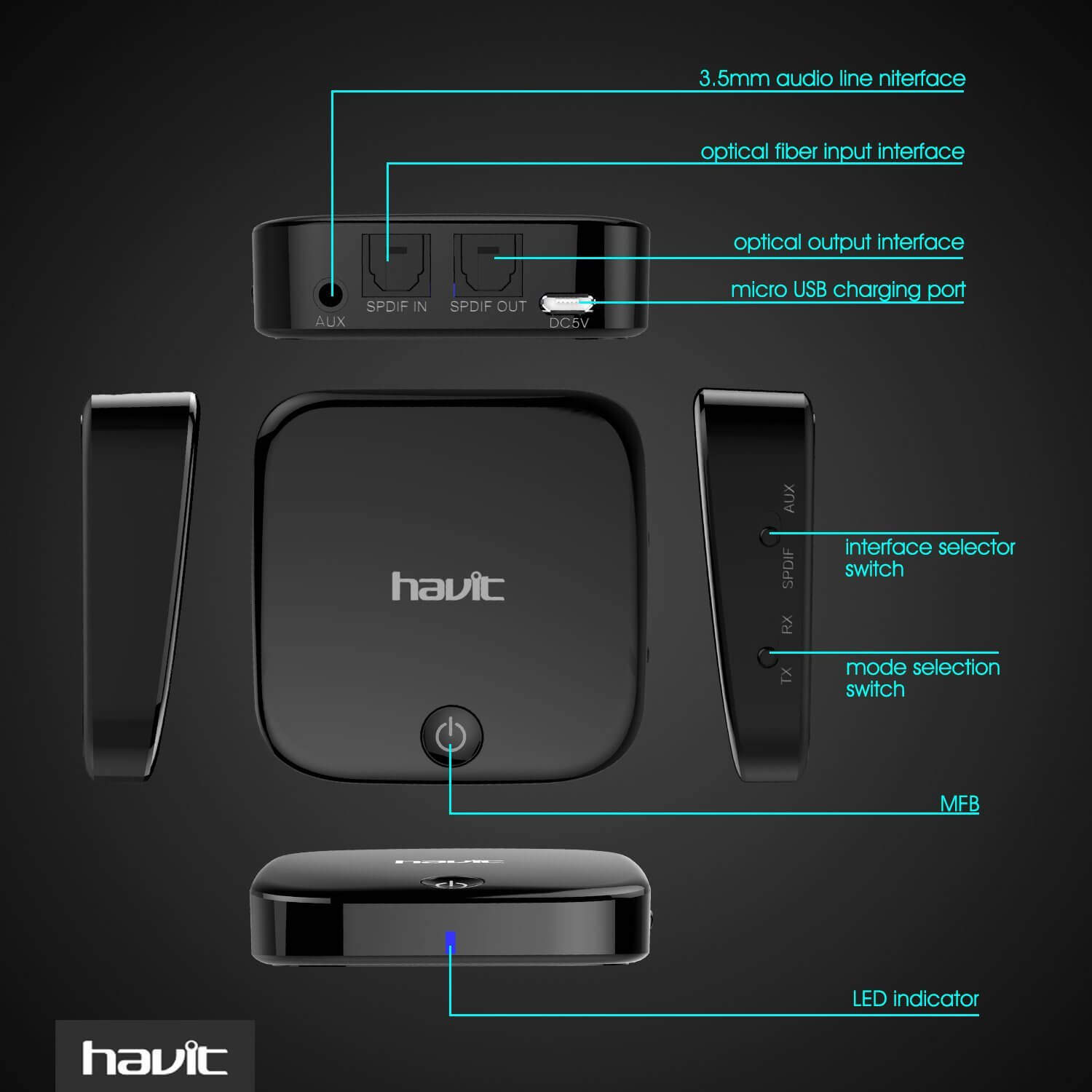 TOSLINK Bluetooth Transmitter & Receiver - HAVIT HV-BT021 - AptX