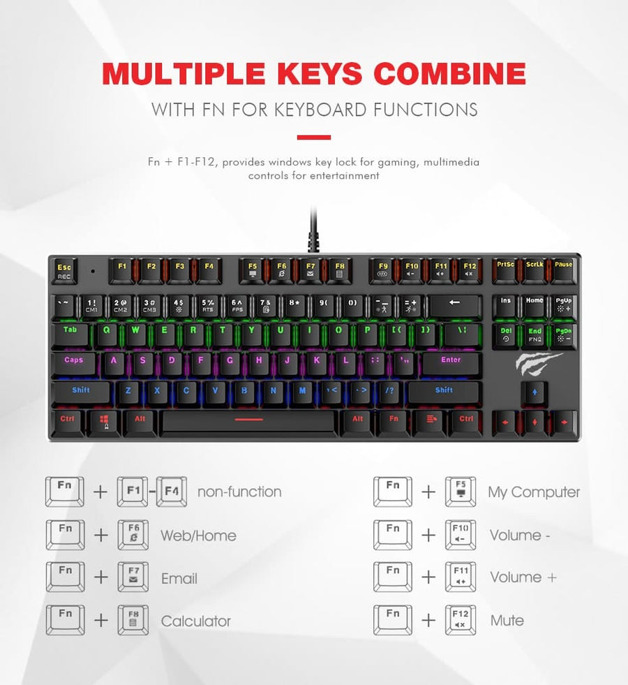 HAVIT HV-KB435L Tenkeyless Mechanical Keyboard, 87 Keys, RGB Backlight