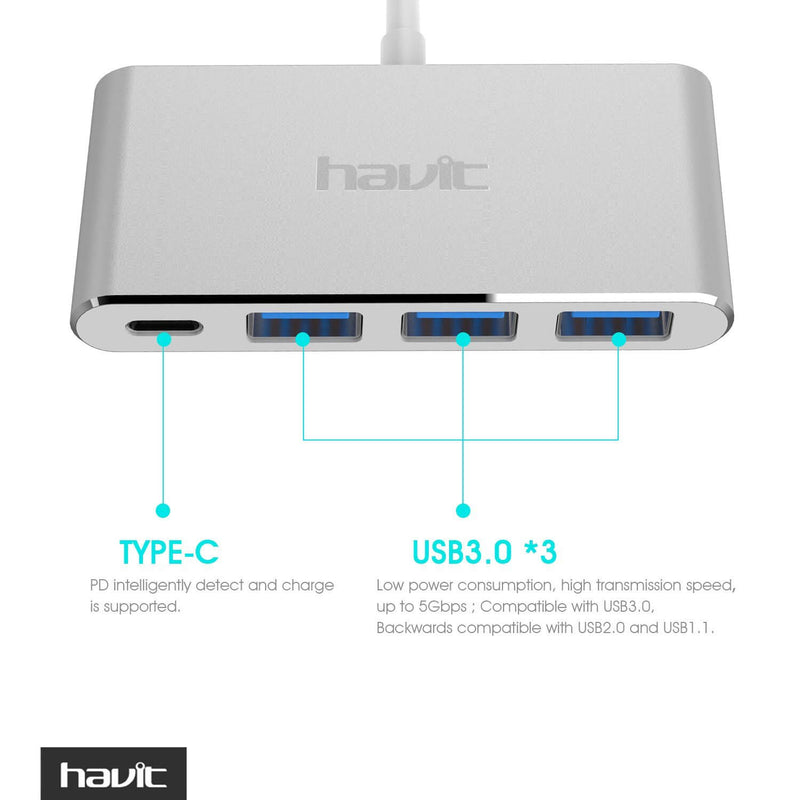 USB-C Extender Hub - 3 USB 3.0 Ports - PD Charging - HAVIT HV-TPC69